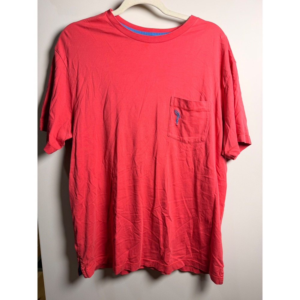 Caribbean Joe T-Shirt Women L Coral Pink Excellent Pima Cotton Parrot Pocket Tee